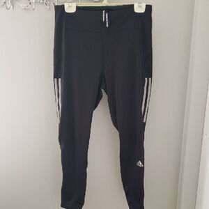 Adidas Running Tights Womens Large Black Leggings Reflective Stripes Athlete